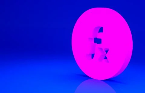 Pink Function mathematical symbol icon isolated on blue background. Minimalis Stock Illustration