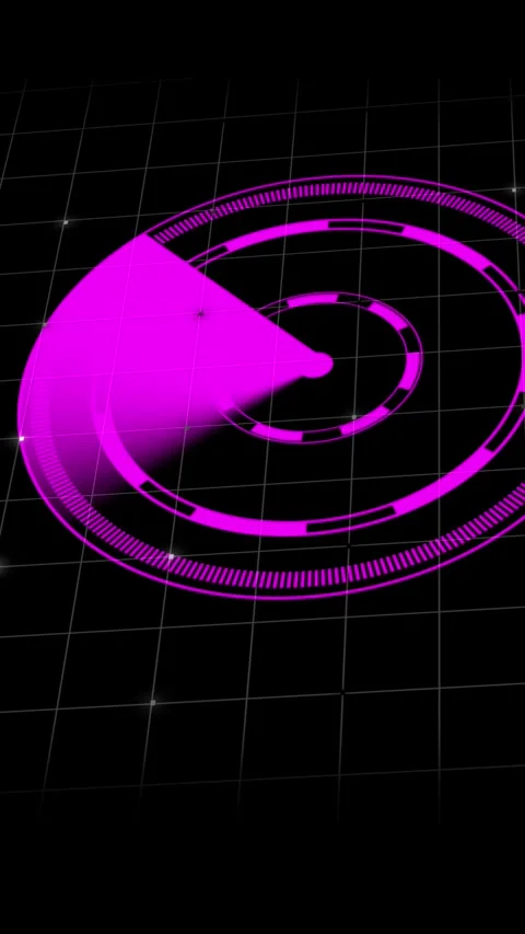 Pink Futuristic Radar Scope with Circular Elements on Dark Grid sonar detecti Video stock 337462766