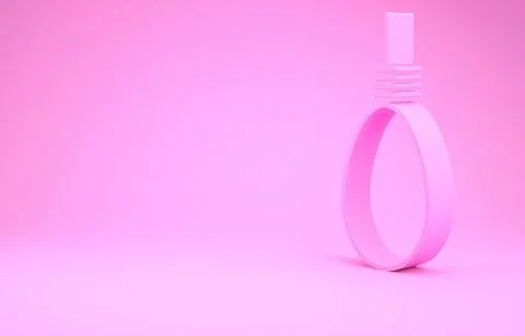 Pink Gallows rope loop hanging icon isolated on pink background. Rope tied in 스톡 일러스트