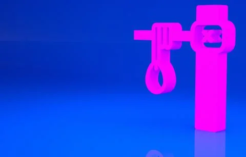 Pink Gallows rope loop hanging icon isolated on blue background. Rope tied in Stock Illustration