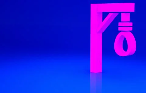 Pink Gallows rope loop hanging icon isolated on blue background. Rope tied in Stock Illustration