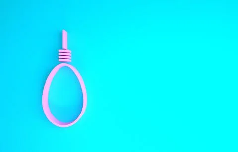 Pink Gallows rope loop hanging icon isolated on blue background. Rope tied in Stock Illustration