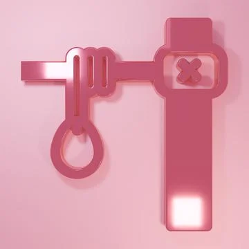 Pink Gallows rope loop hanging icon isolated on pink background. Rope tied .. Stock Illustration