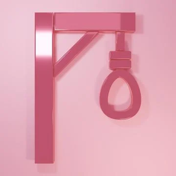 Pink Gallows rope loop hanging icon isolated on pink background. Rope tied .. Stock Illustration