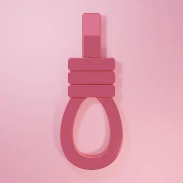 Pink Gallows rope loop hanging icon isolated on pink background. Rope tied .. Stock Illustration