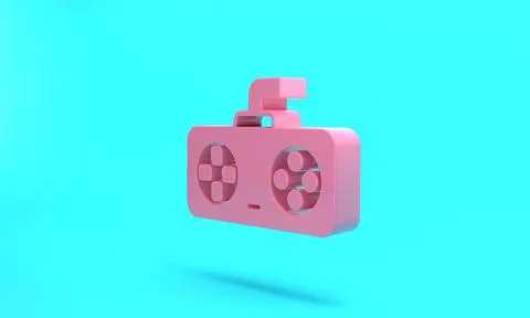 Pink Game controller or joystick for game console icon isolated on turquoise  Stock Illustration