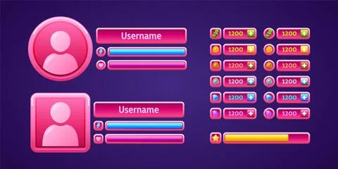 Pink game menu panel, rpg user profiles, rewards Stockillustratie
