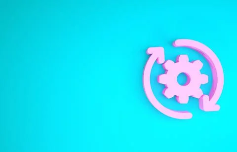 Pink Gear and arrows as workflow concept icon isolated on blue background. Ge Stock Illustration