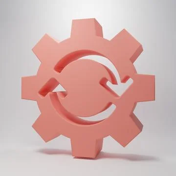Pink Gear and arrows as workflow concept icon isolated on pink background. .. Stock Illustration