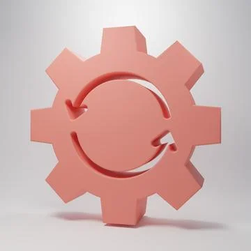 Pink Gear and arrows as workflow concept icon isolated on pink background. .. Stock Illustration