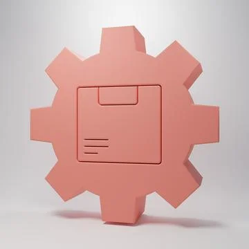 Pink Gear wheel with package box icon isolated on pink background. Box, pac.. Stock Illustration