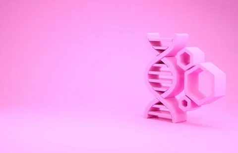 Pink Genetic engineering icon isolated on pink background. DNA analysis, gene Illustrazione stock