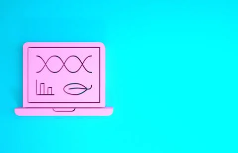 Pink Genetic engineering modification on laptop icon isolated on blue backgro Stock Illustration