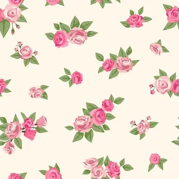 Pink gentle roses seamless pattern. Repeated floral elements, beautiful flowers Stock Illustration