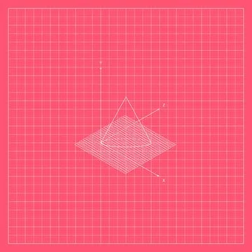 Pink geometric background featuring a white wireframe pyramid surface with .. Stock Illustration