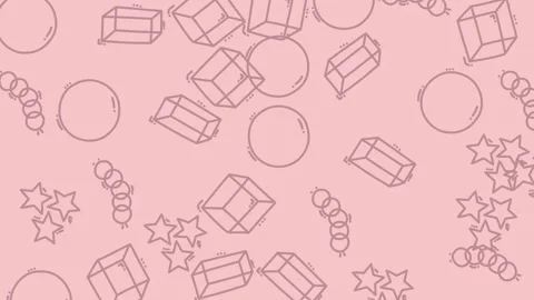 Pink Geometric Pattern Background with Stars, Circles, and Cubes. Stock Footage 320119959