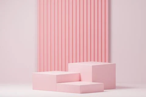 Pink geometric platforms with ribbed wall background Stock Illustration