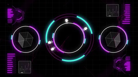 Pink geometric polygon interface screen with numbers scale computer analysis Stock Footage 76975996