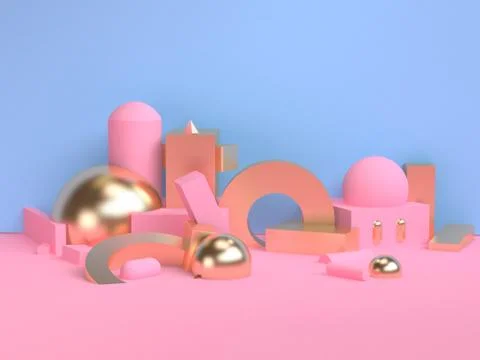 Pink geometric shape scene minimal style 3d rendering. Stock Illustration