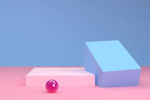 Pink geometric shape scene minimal style 3d rendering. Stock Illustration