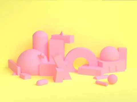 Pink geometric shape scene minimal style 3d rendering. Stock Illustration