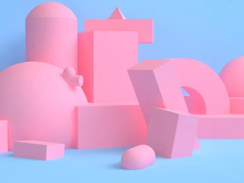 Pink geometric shape scene minimal style 3d rendering. Stock Illustration