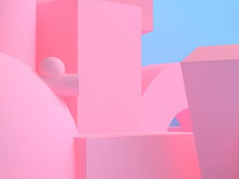 Pink geometric shape scene minimal style 3d rendering. Stock Illustration