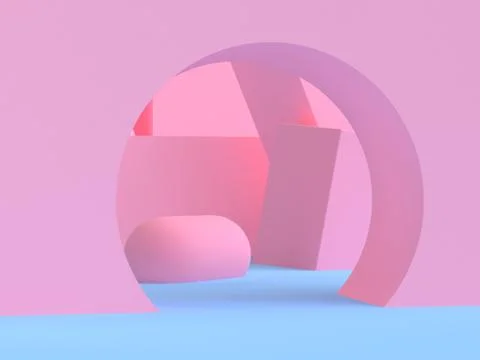 Pink geometric shape scene minimal style 3d rendering. Stock Illustration