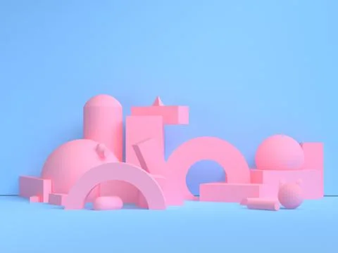 Pink geometric shape scene minimal style 3d rendering. Stock Illustration