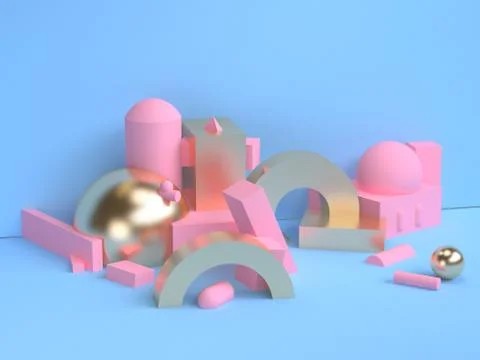 Pink geometric shape scene minimal style 3d rendering. Stock Illustration