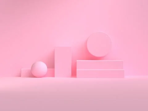 Pink geometric shape scene minimal style 3d rendering. Stock Illustration