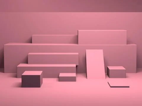 Pink geometric shape scene minimal style 3d rendering. Stock Illustration