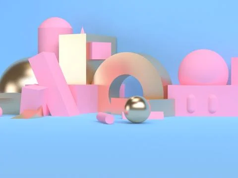 Pink geometric shape scene minimal style 3d rendering. Stock Illustration