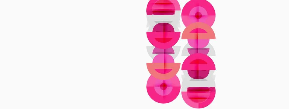 Pink geometric shapes repeat vertically. Circles, squares, lines create abs.. 库存插图