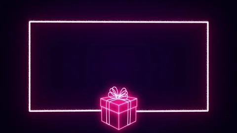 A pink gift box appears on a dark background, and a glowing pink frame appears Stock Footage 310315663