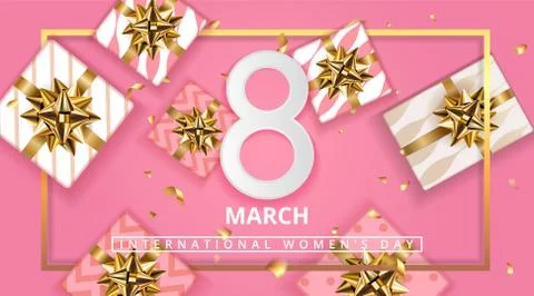 Pink Gift box background for March 8, International Womens Day, Birthday Stock Illustration