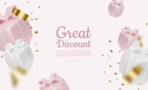 Pink gift box decorative festive object and gold sequins confetti on white Stock Illustration