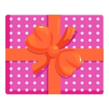 Pink gift box with orange bow and white polka dots Stock Illustration