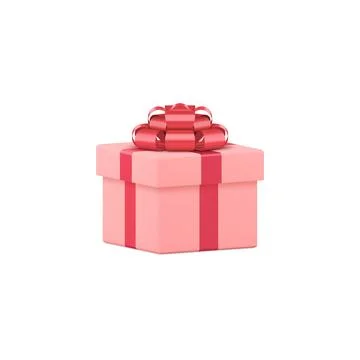 Pink gift box with red bow 3d template vector illustration Stock Illustration