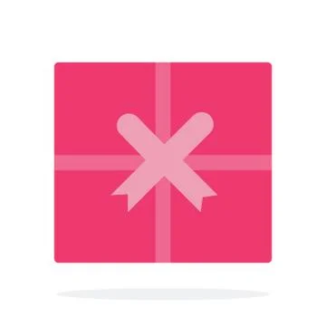 Pink gift box with ribbon vector flat material design isolated object on white Stock Illustration