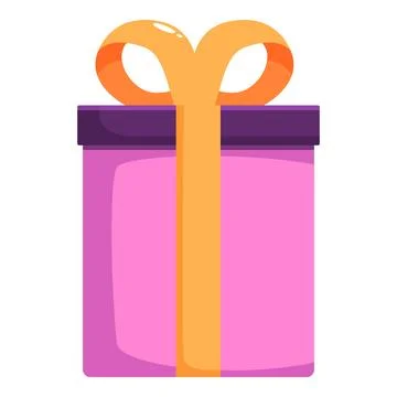 Pink gift box wrapped with orange ribbon and purple lid Stock Illustration