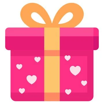 Pink gift box wrapped with ribbon and bow, featuring hearts, symbolizing love Stock Illustration