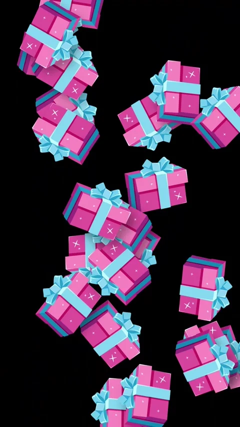 Pink Gift Boxes Bursting and Floating on Black Background Stock Footage 345297080