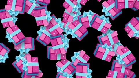 Pink Gift Boxes Falling Against Black Background Animation Stock Footage 345206477