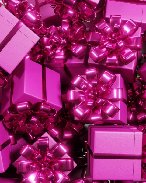 Pink gift boxes with ribbons falling on green screen. Video transition Stock Footage 287933572