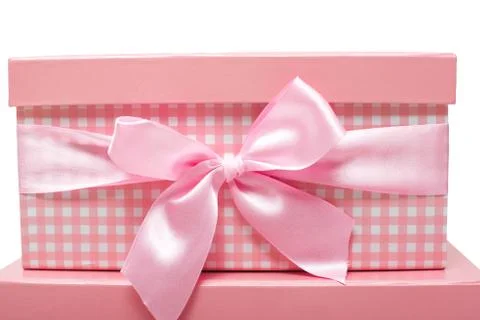 Pink gift boxes with ribbons Foto stock