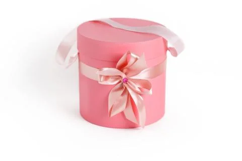 Pink gift boxes in round shape isolated on white background Stock Photos