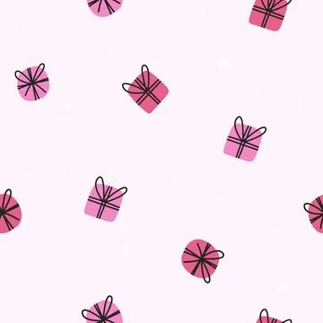 Pink Gift Boxes Seamless Pattern Background With Bows and Stars Stock Illustration