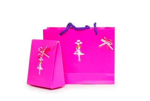 Pink gift boxes on white background. Stock Photos