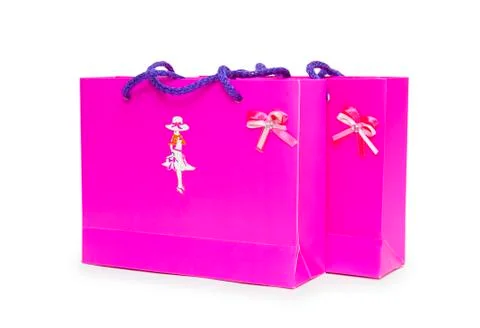 Pink gift boxes on white background. Stock Photos